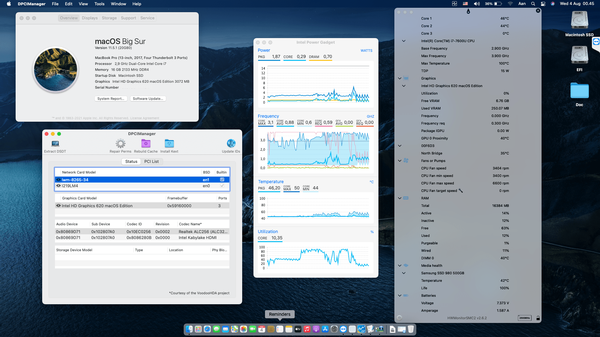 Success Hackintosh macOS Big Sur 11.5.1 Build 20G80 in Dell Latitude 7480